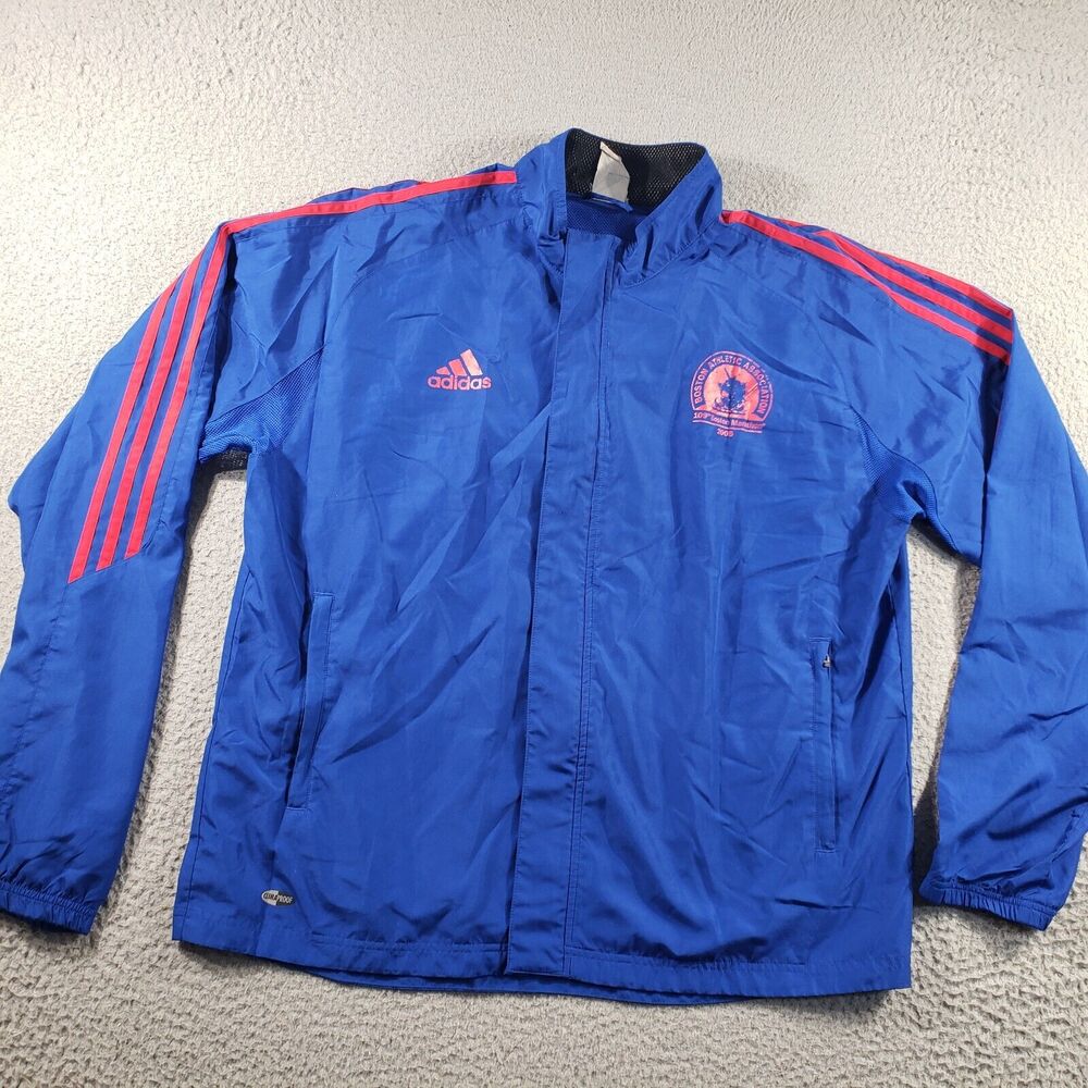 Adidas Jacket Mens XL Extra Large Blue Full Zip Windbreaker 2005 Boston Marathon